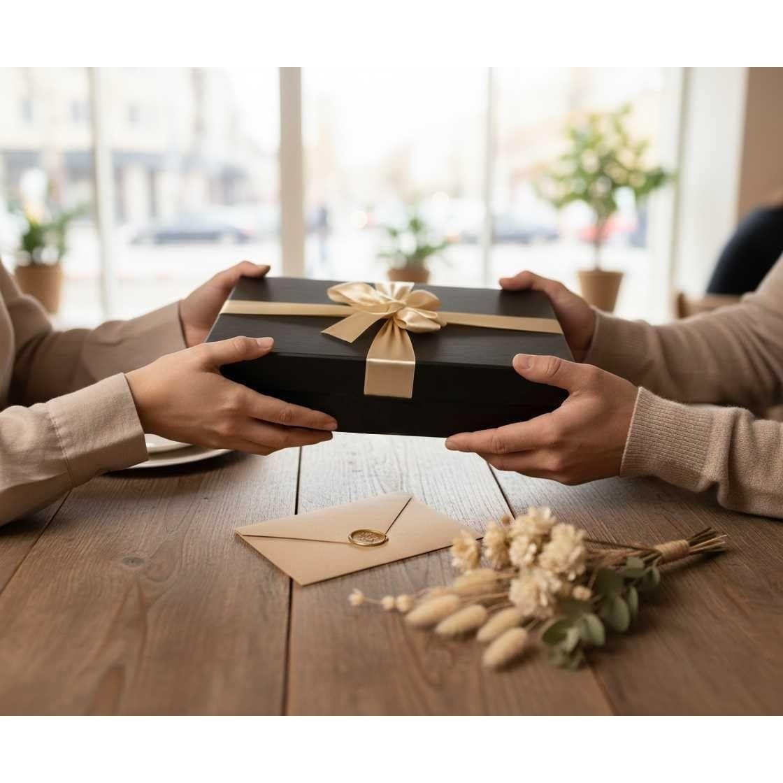 Emartbuy Black Rigid Gift Box with Ribbon, Rectangular Quality